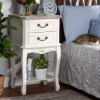 Baxton Studio JY17B088-White-NS Amalie Antique French Country Cottage Two-Tone White and Oak Finished 2-Drawer Wood Nightstand